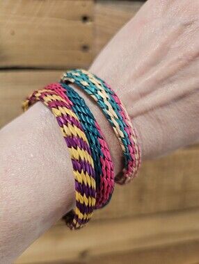 🐕 Dikokore African Handwoven Colorful Straw Bangle Bracelets - Set Of Three 🐕